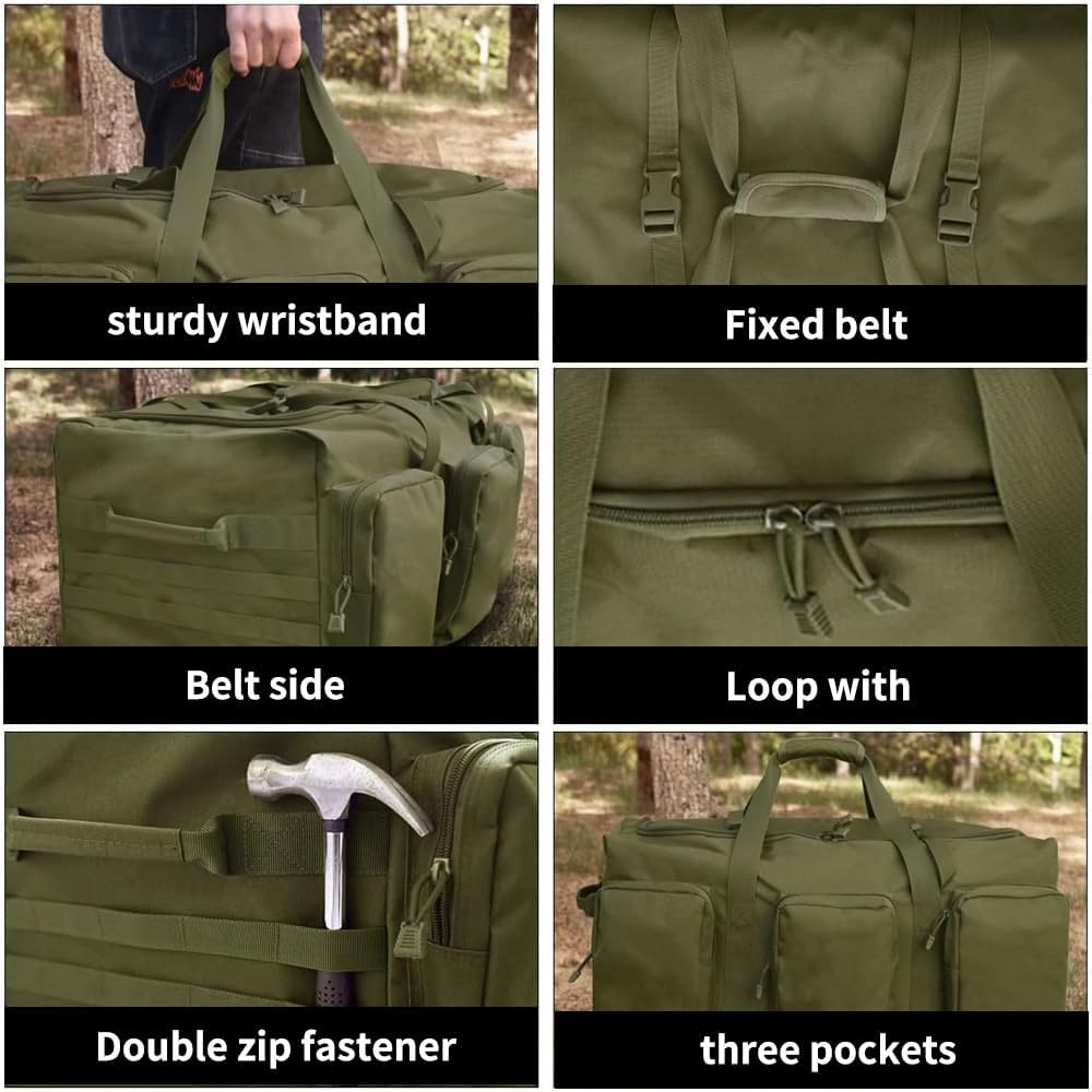 Large Military Travel Duffle Bag Tactical Camping Storage Utility Tote Bag Camping Kitchen Organizer with Deployment Cargo Bag Travel Sports Equipment (Army Green, Medium 21.65"x11.81"x11.81") - Image 4