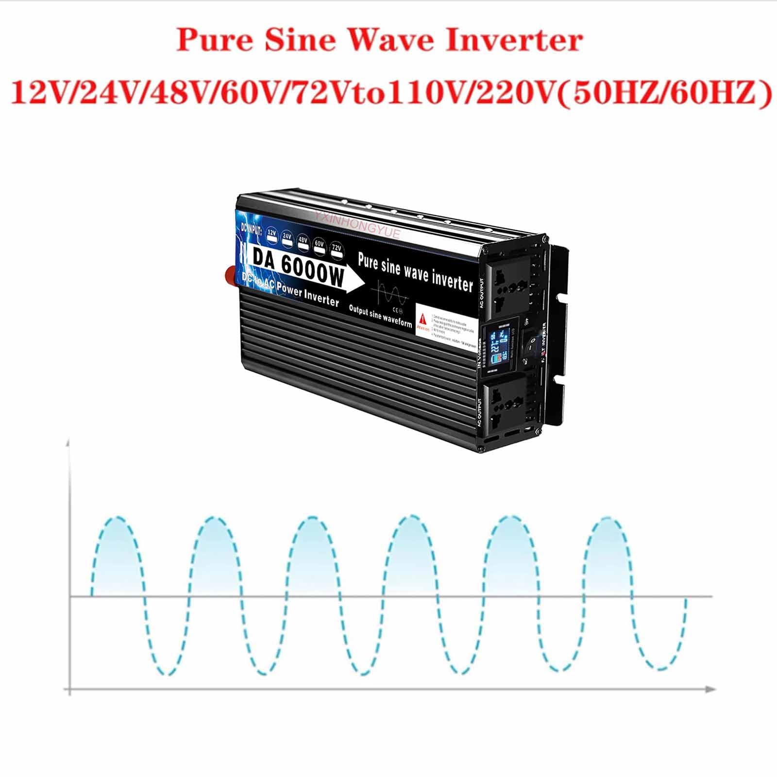 Inwerter zasilania samochodowego niskiej częstotliwości 6000W 12V 24V 48V 60V 72V DC do AC 120V 240V konwerter napięcia Outdoor Off-grid solar camping inverter