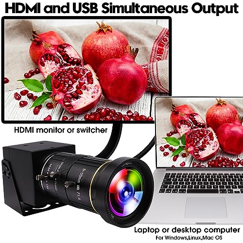 ELP HDMI 4K USB Camera for Live Streaming 10X Variable Focus PC Webcam USB HDMI Simultaneous Output Video Conferencing Close up Zoom in and Out Web Cam for Online Teaching Training
