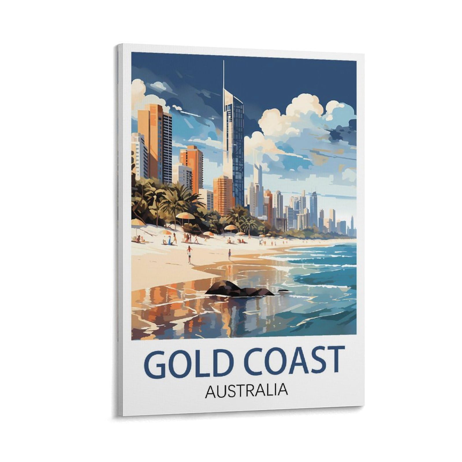 LCYUAOPP Gold Coast Australia Vintage Travel Posters 16x24inch(40x60cm) Canvas Art Poster And Wall Art Picture Print Modern Family Bedroom Decor Posters