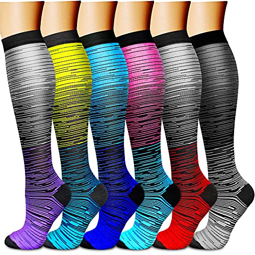 CHARMKING Compression Socks for Women & Men Circulation 6 Pairs 15-20 mmHg is BEST Graduated for Nurses, Support, Athletics, Cycling, Running, Flight Travel, Pregnancy Boost Performance(Multi 07,L/XL)