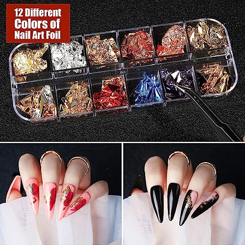 Image of Nail Art Kit with Nail Glitter & Nail Sticker, Teenitor Nail Art Brushes for Beginners Nail Dotting Tool with Nail Gems Nail Art Striping Tape