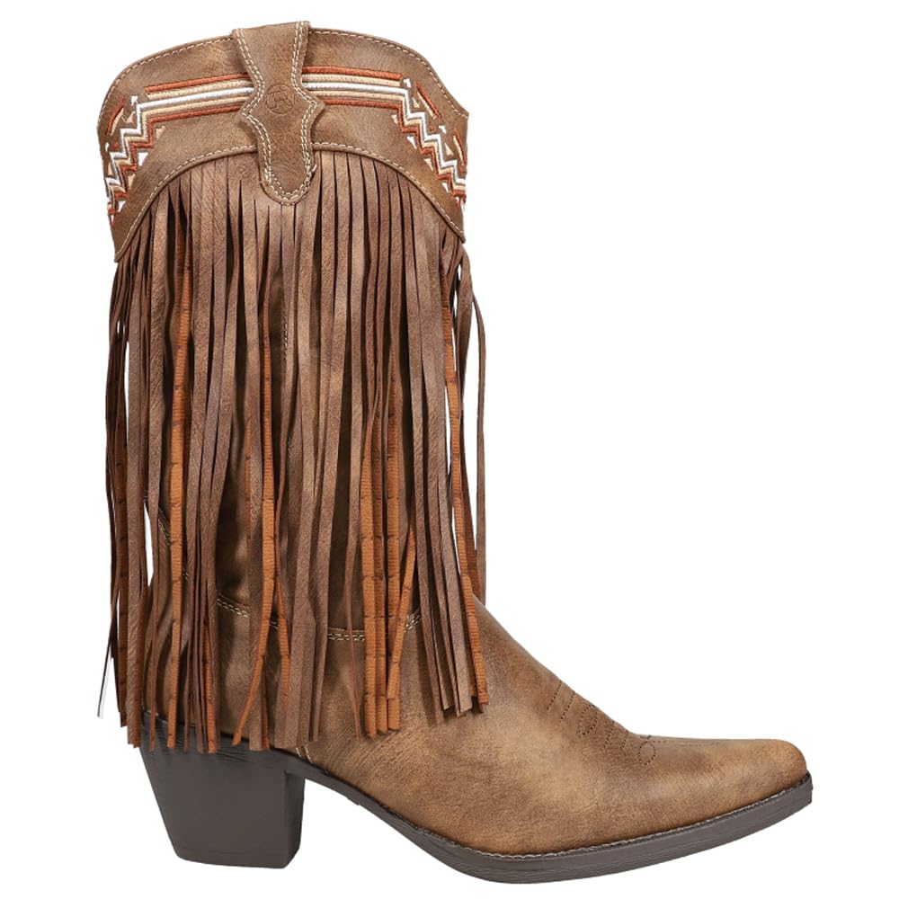 ROPER Womens Fringes Snip Toe Casual Boots Mid Calf Mid Heel 2-3" - Brown
