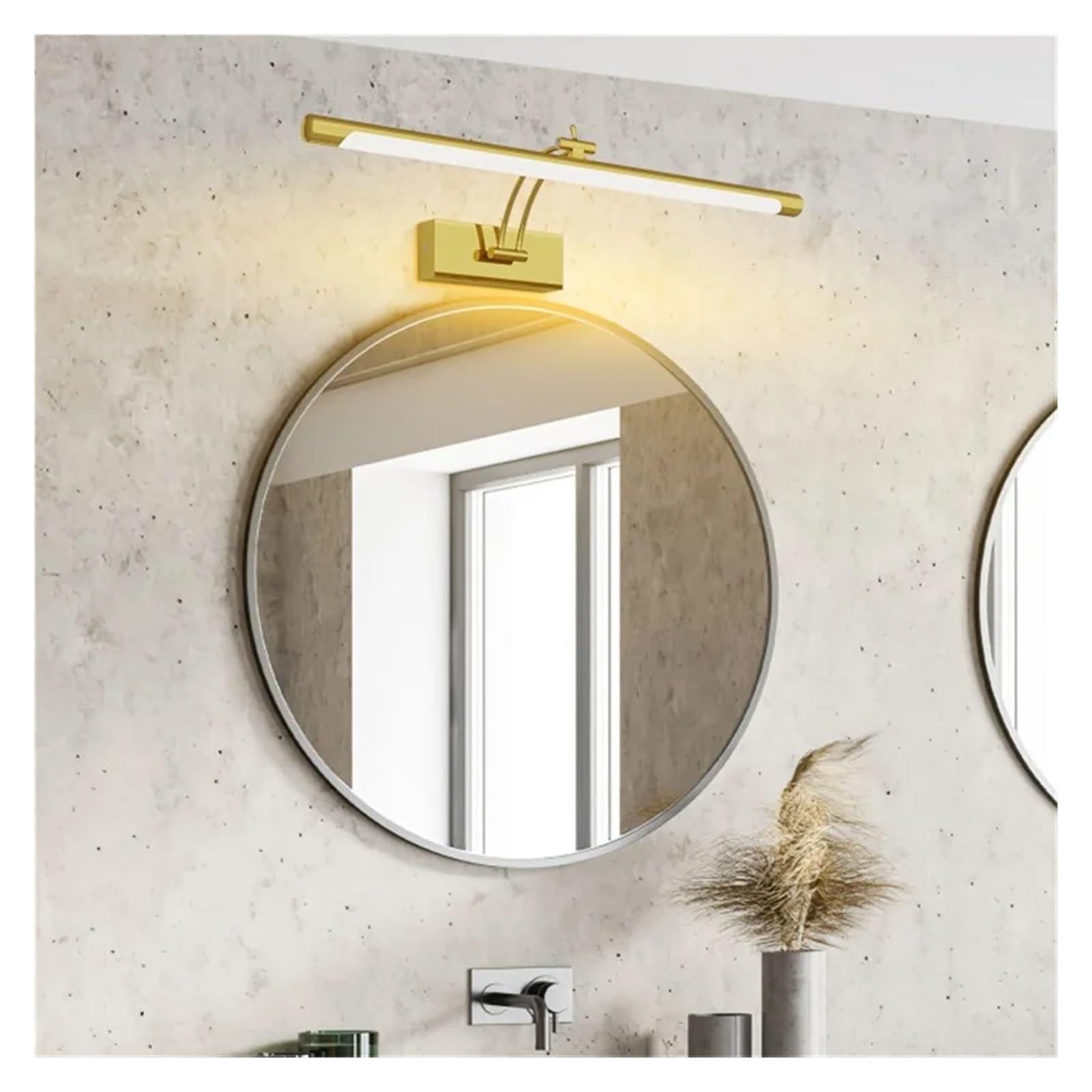 Gold Eitelkeit Lichter Silber Badezimmer Spiegel Lampe LED Badezimmer Leuchten über Spiegel Einstellbar Schlafzimmer Vintage Scheinwerfer Vollständige Abdeckung(Silver,NATURE_SWITCH_40CM9W)
