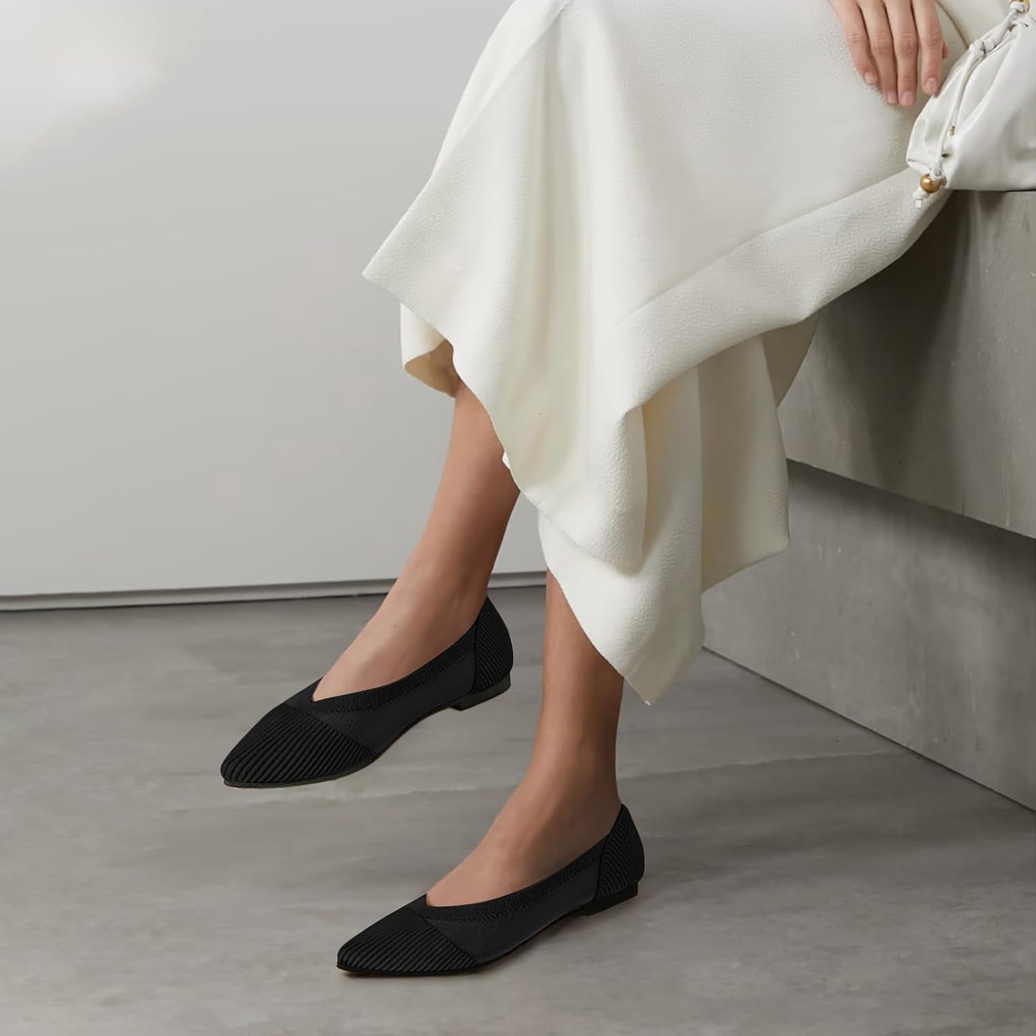 Women's Flats Shoes Pointed Toe Knit Ballet Comfortable Dressy Mesh Flat - Image 3