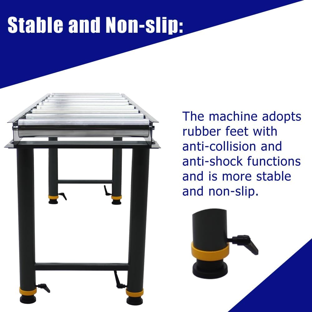9 Rollers Adjustable Conveyor Roller Table Unpowered Roller Conveyor 2.3" Diameter Chrome Plating Roller Silver