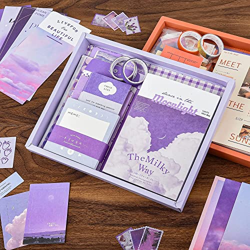 Image of GDNK 346pcs Vintage Journal Scrapbook Pack Kit for Art Journaling Bullet, Planners DIY Paper Stickers, Craft Kits Notebook, Collage Album Aesthetic Sticker (Moonlight) (Purple)