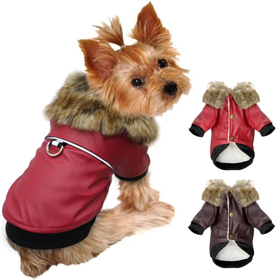Winter Dog Coat Jacket Leather Pet Dog Clothing for Small Medium Large Dogs French Bulldog Chihuahua Yorkies Clothing (Red M Code)