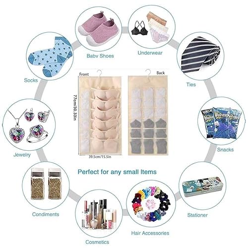 FonVan Kleiderschrank-Organizer für Unterwäsche, Socken, BH, Krawatten mit 40 Taschen, Aufbewahrungs-Organizer, Doppelseitige verwendbar Hängeorganizer, Faltbar Kleiderschrank organizer (Beige)