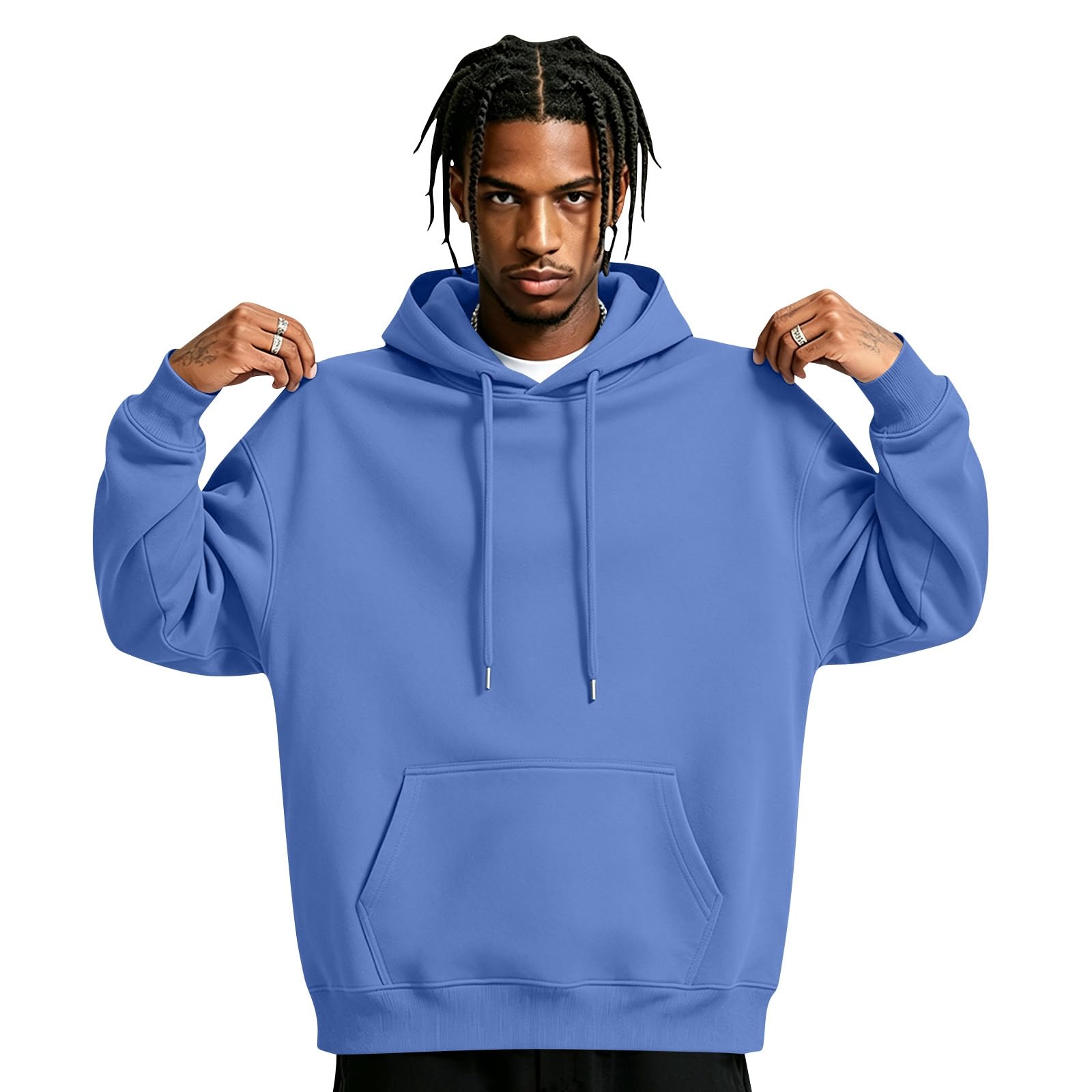Oversized Hoodie Men Cotton Long Sleeve Pullover Jumper with Hood Blue