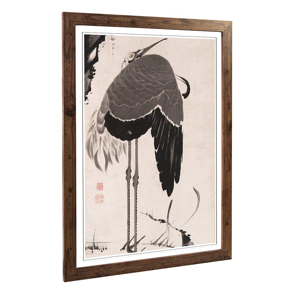 Big Box Art Framed Print of Ito Jakuchu Cranes Oriental Design | Wall Art Picture | Home Decor for Kitchen, Living, Dining Room, Bedroom, Hallway, Office, Walnut, A2 / 24.5x18 Inch / 62x45cm