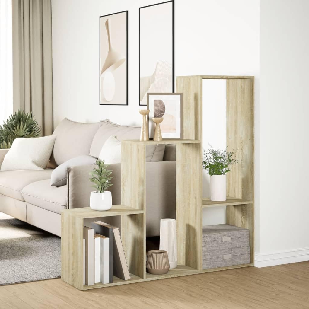 Regał na książki, 3 poziomy, dąb sonoma, 123 x 29 x 123 cm, materiał drewnopochodny, uniwersalny organizer Cube na książki, dekoracje i przechowywanie w salonie