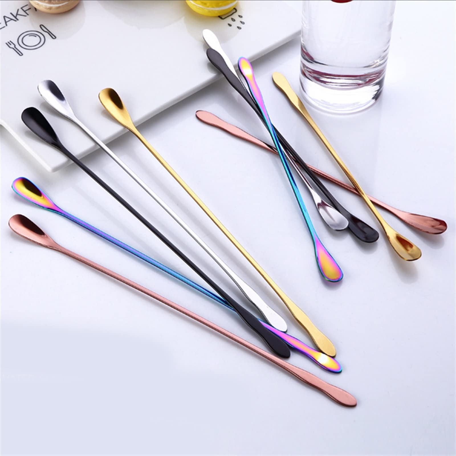 JINGYAN Cucchiaini da tè Steel Coffee Spoon With Long Handle Colorful Scoops Dessert Tea Kitchen Gadget Tool Tableware