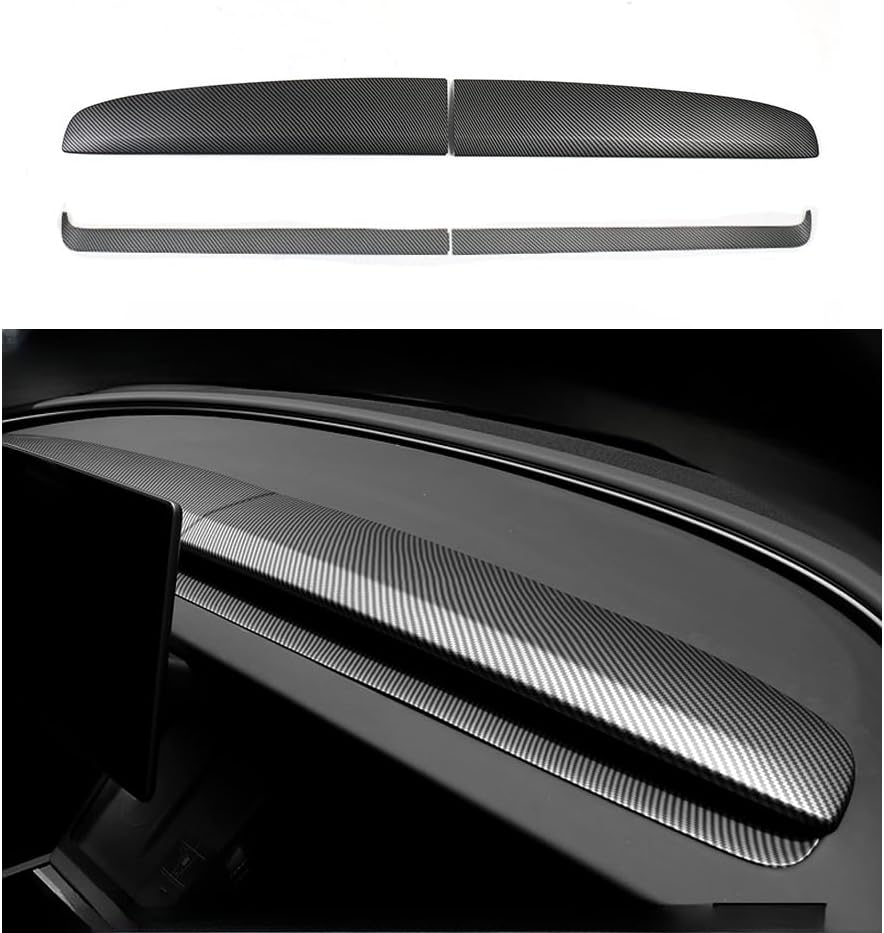 4PCS Dashboard Cover Wrap and Front Air Condition Vent Cover for 2024~2026 Model 3 Highland and 2025~2026 Model Y Juniper, Interior Decoration Accessories (Matte Carbon Fiber Pattern)