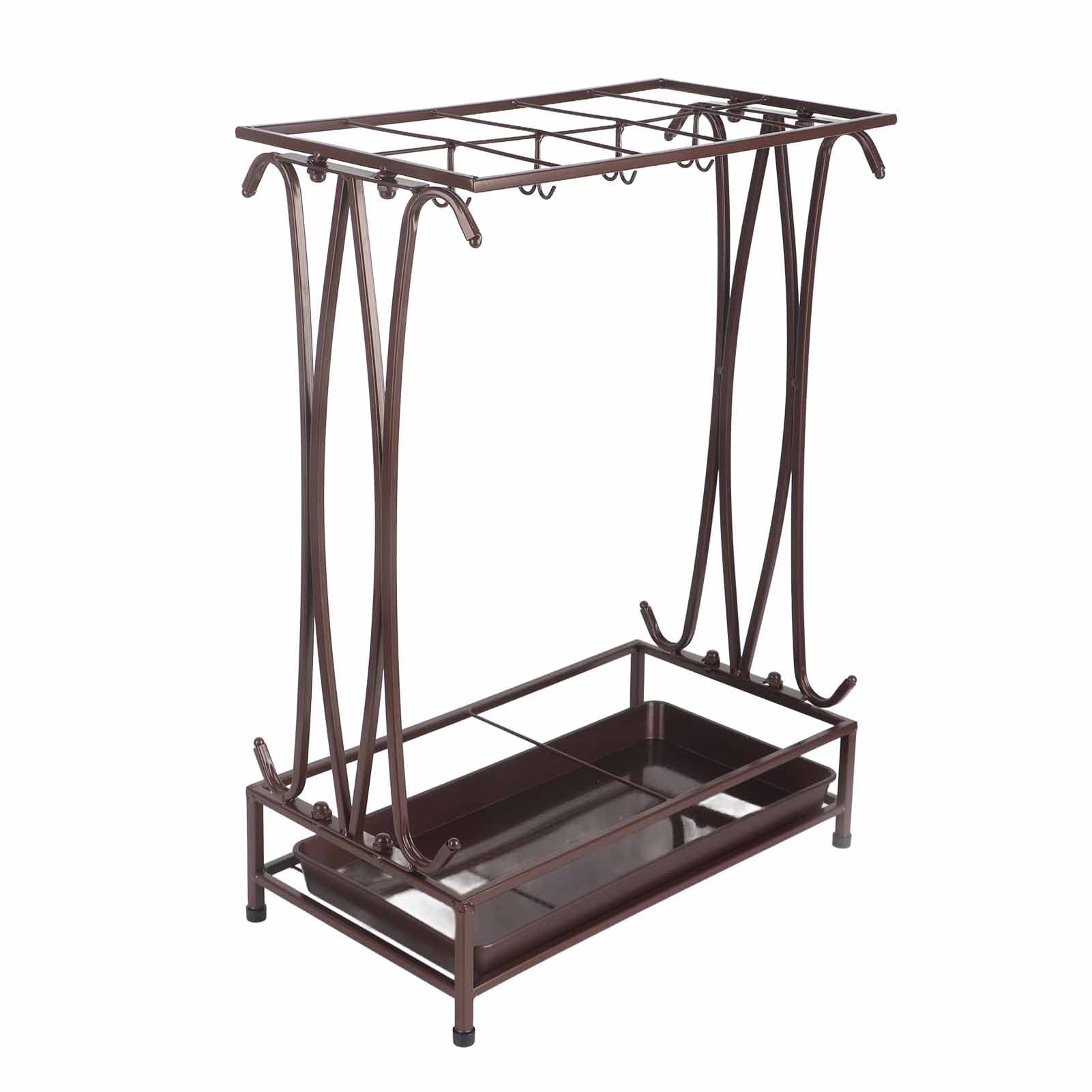 Psytfei Umbrella Storage Rack Iron 10 Holes 8 Hooks Umbrella Holder Stand with Removable Drip Tray for Home Hotel Lobby Patio(Bronze)