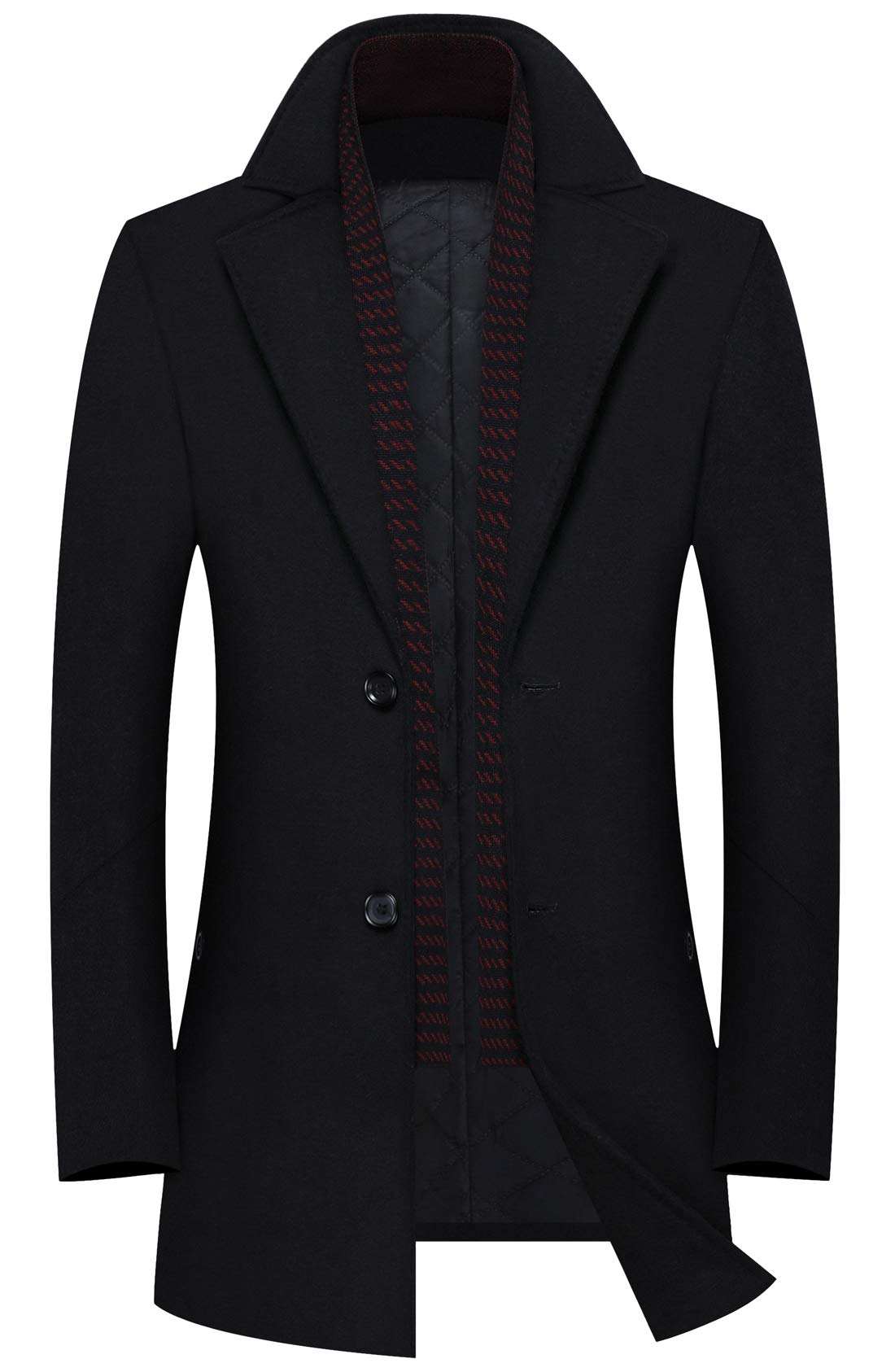 chroes Men's Winter Notched Collar Slim Single Breasted Wool Blend Pea Coat Detachable Scarf |Black |L-picture-37