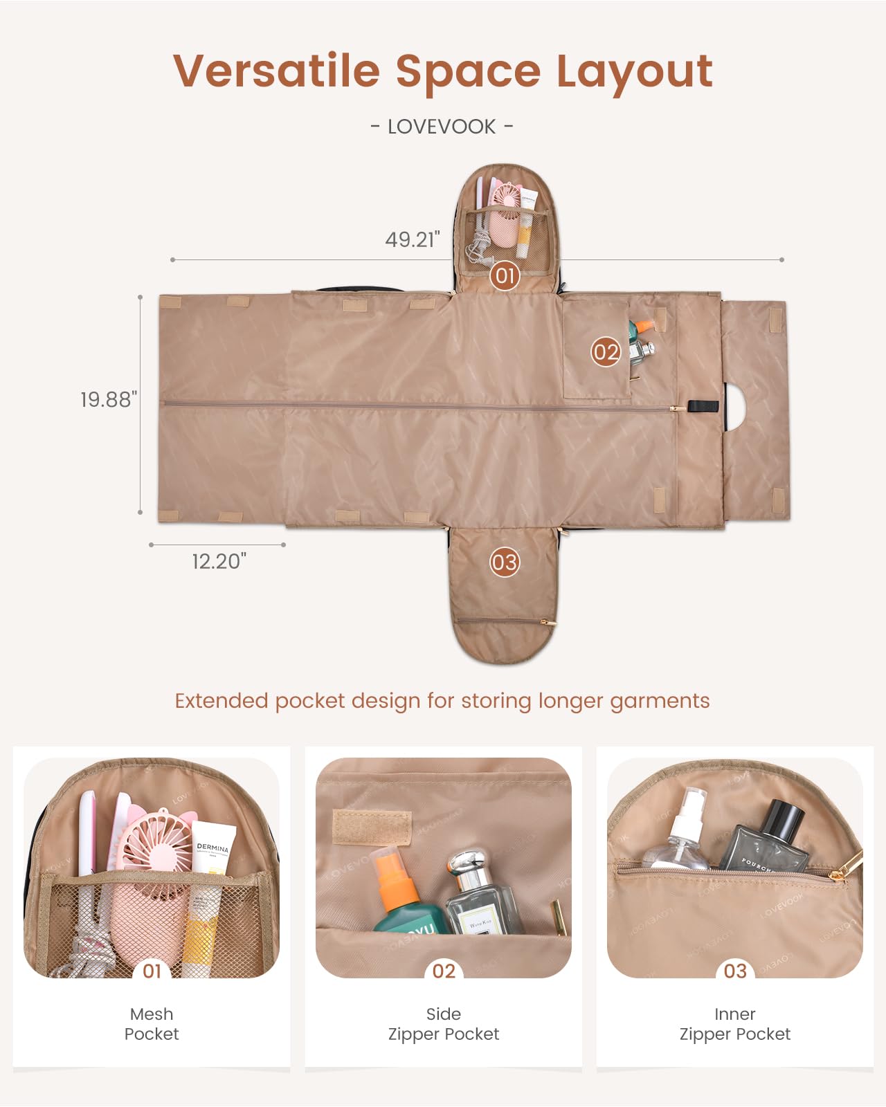 LOVEVOOK Borsa per vestiti convertibile da donna con borsa per scarpe, valigia 2 in 1 da appendere, borsa impermeabile con borsa da toilette, borsa da viaggio d'affari, matrimonio, nero, 53L-M-2Pcs