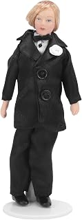 1/12 Scale Doll House Groom, 16CM A Black Suit, Neat Short Blonde Hair, Miniature Porcelain Doll Groom Special Designed for Doll House