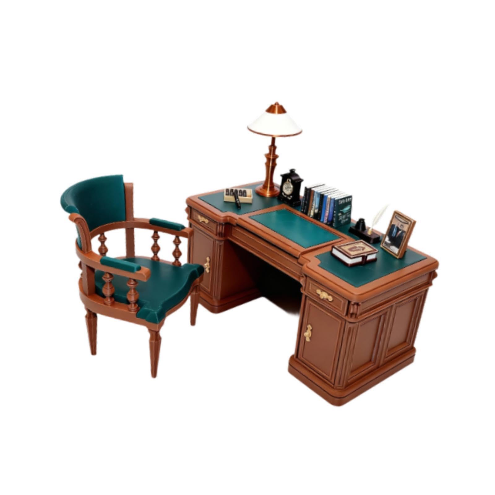 Milageto 1:12 Scale Miniature American Chair Set Retro Pretend Play Dolls House Furniture Armchair Model for DIY Scenery Diorama, chair and desk