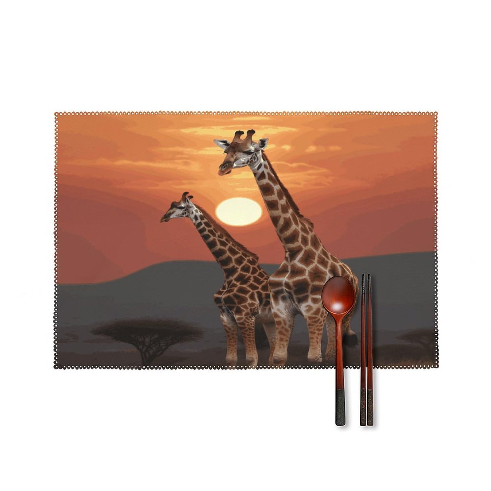 Fekiloot Style Giraffe At Sunset Placemats Set Of 6,Table Mat