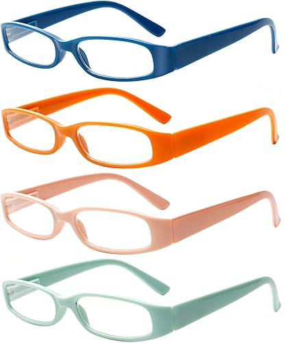 Kerecsen - Anteojos de lectura para mujer, 4 pares de anteojos para leer con bisagra de resorte a la moda