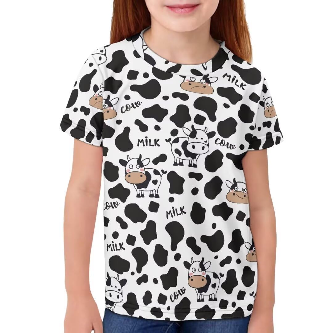 ORGYPET Cow Girls Clothes Size 13-14 Lovely T Shirt for School Short Sleeve Shirt for Summer 2024 Quick Dry Tee Shirt for Sports Soft Top for Hawaii Casual Playwear Gift for Sister