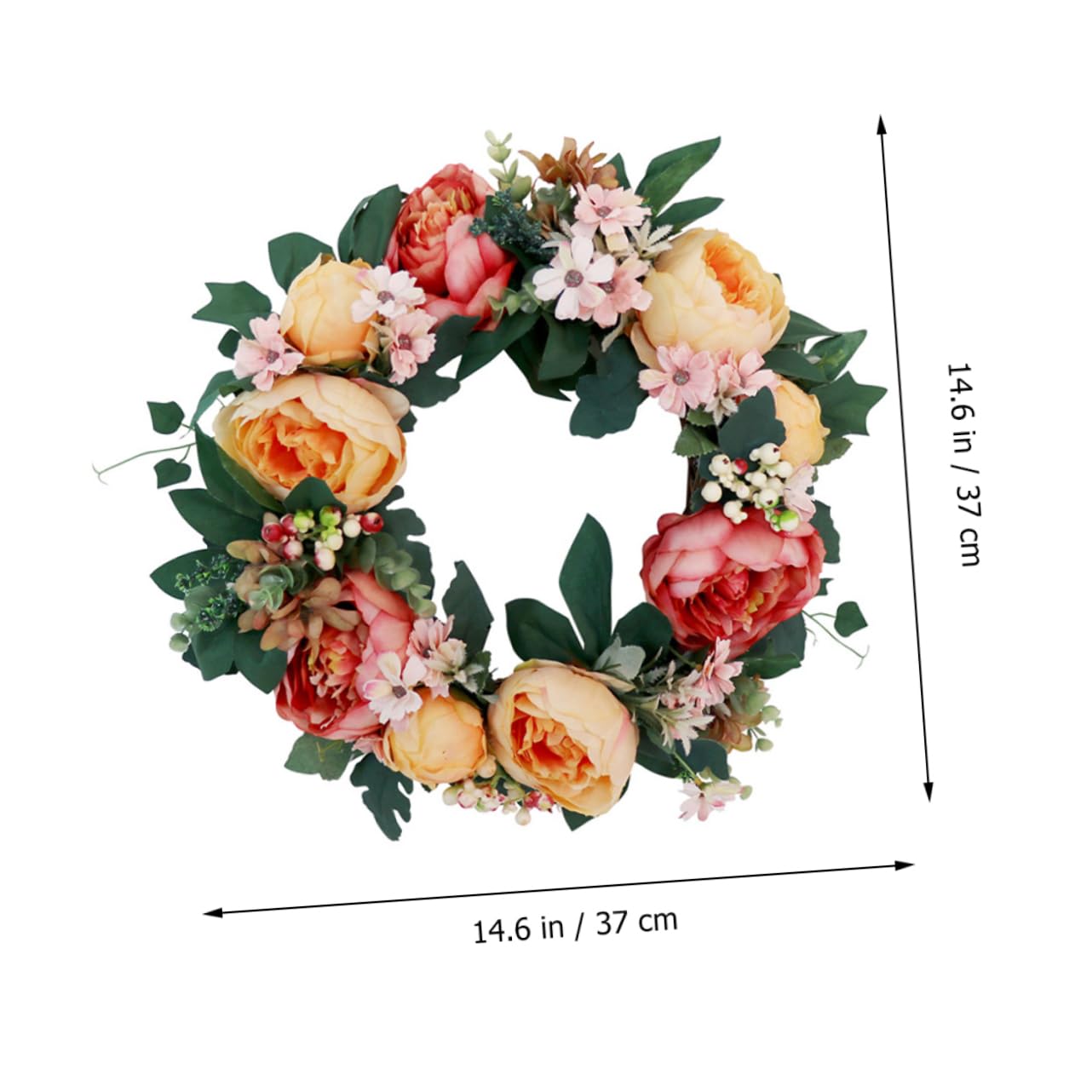 Hochzeitskranz mit Pfingstrosenblüten, Hängender Deko Kranz für Zuhause | Kunststoff und Seidenblume, Türkranz für Frühling, Festliche Wanddekoration, Girlanden Ornament