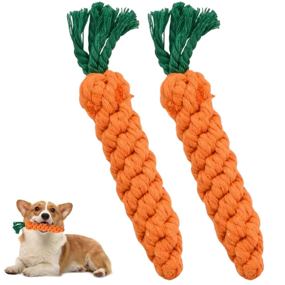 NIEEKRUN 2 Pack Dog RopeToys Carrot Dog Toys Puppy Teething Toys Dog Braided Rope Toy, Dog Chew Toys