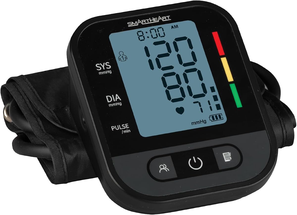 Monitor automático de presión arterial de brazo parlante SmartHeart | Brazalete de amplio alcance, 2 usuarios, memoria de 398 lecturas, audio bilingüe (inglés/español), inicio con 1 toque