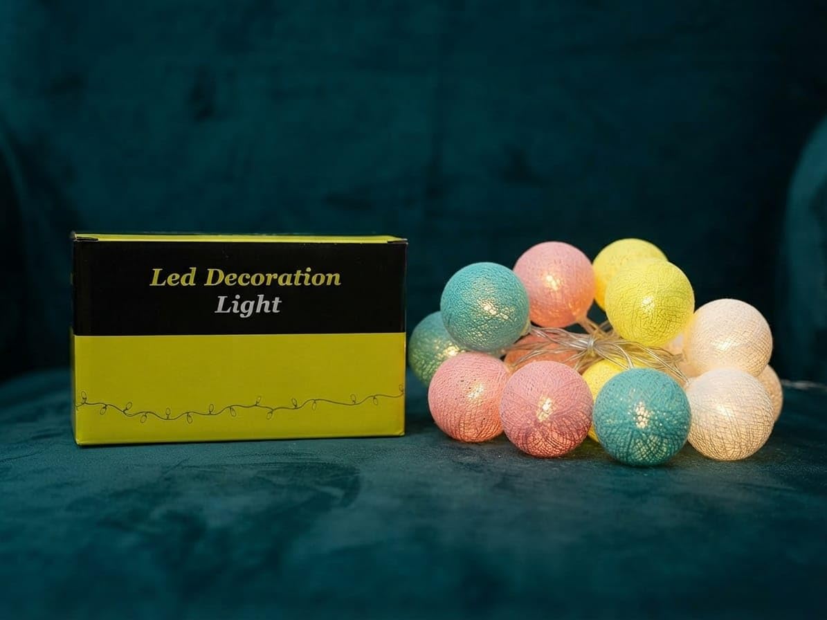 LED Cotton Ball String Lights 4 Meter 10 Bulbs Fairy Decoration Lights for Home Garden Patio Wall Party Lighting Multi-image-5