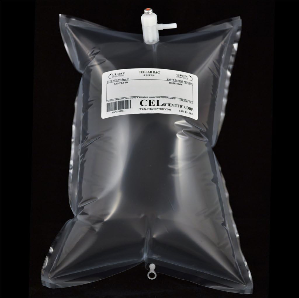 Tedlar Bag 3L - Air Sampling - Gas Sampling - PVF Film - Polypropylene Fitting Valve (Pack of 10)