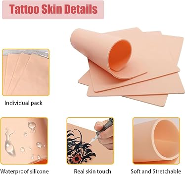 15 x 3mm Tattoo Practice Skins, Double Sided Artificial Skin, 6 x 8 Inch, Silicone Tattoo Skin, Thick Blank Tattoos, Fake Skins for Beginners and Experienced Tattoo Artists