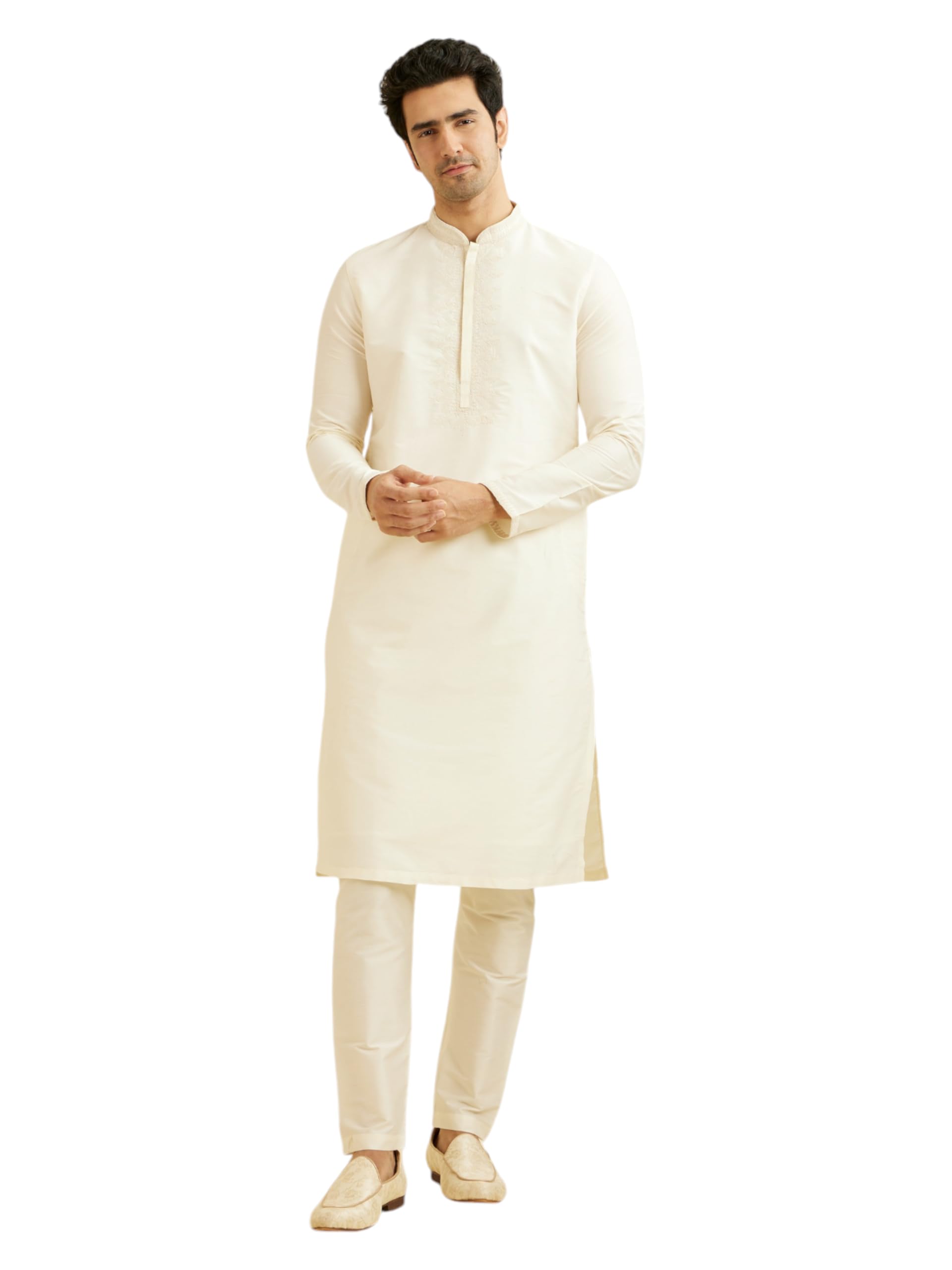 manyavar Men's Viscose Blend Embroidered Kurta Pyjama Set (2pcs)-picture-20