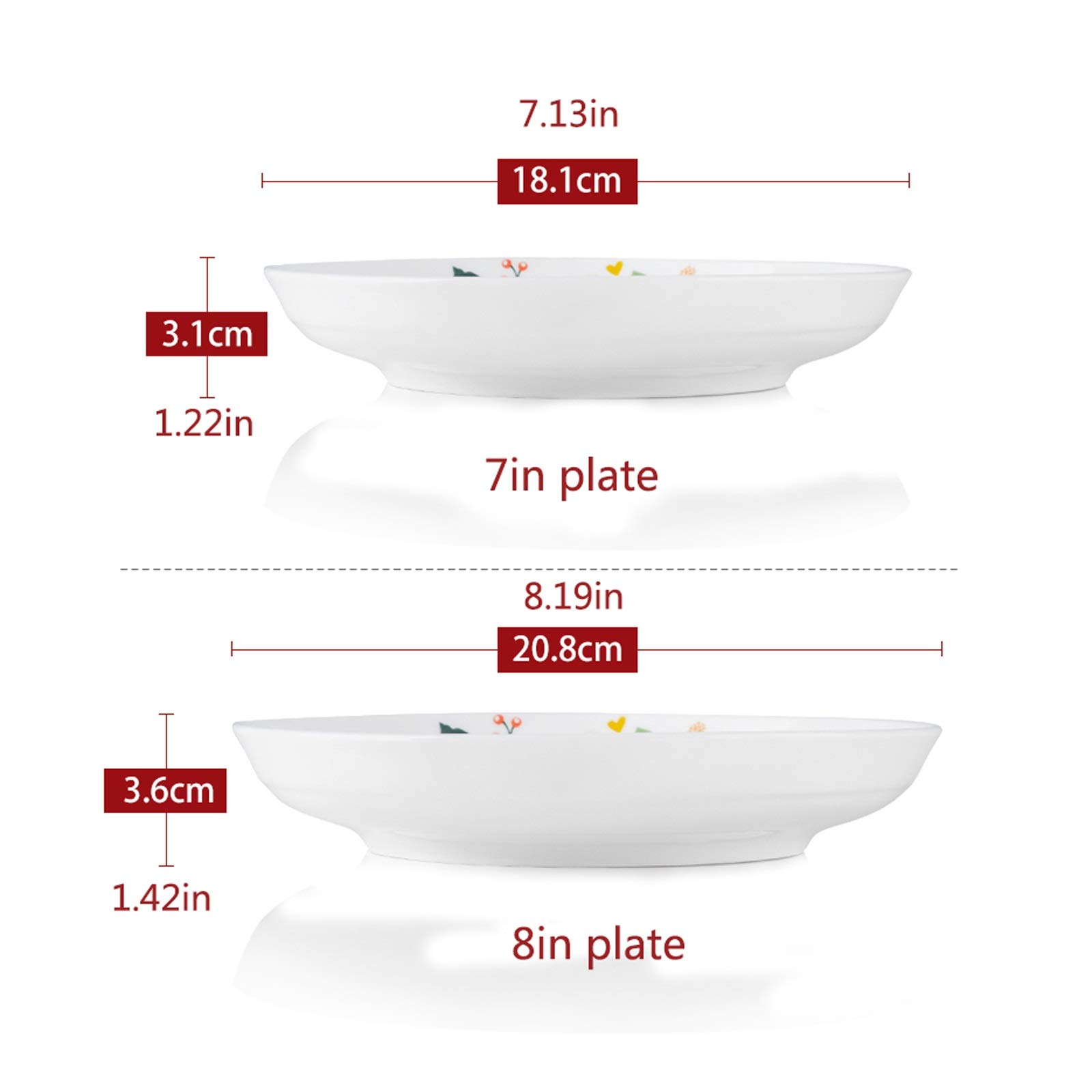 Assiettes Plates Plaque de dîner en céramique Blanche avec Motifs Floraux, Plaque Profonde Convient à la Soupe, aux pâtes, à la Salade, auxsert, au Four Micro-Ondes et au Lave-Vaisselle. Assiette