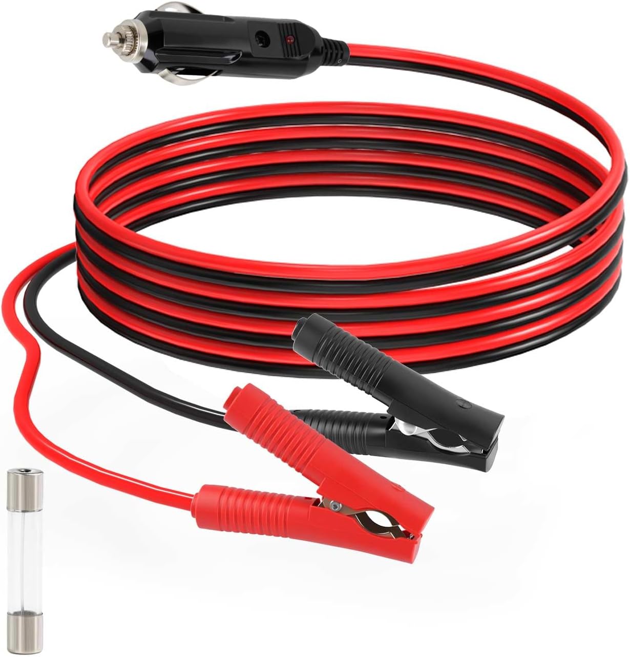 ELFCULB Alligator Clips to Male Cigarette Lighter, 14AWG Battery Clamps to Male 12V Cigarette Plug for Boat Cars UTV(5FT)