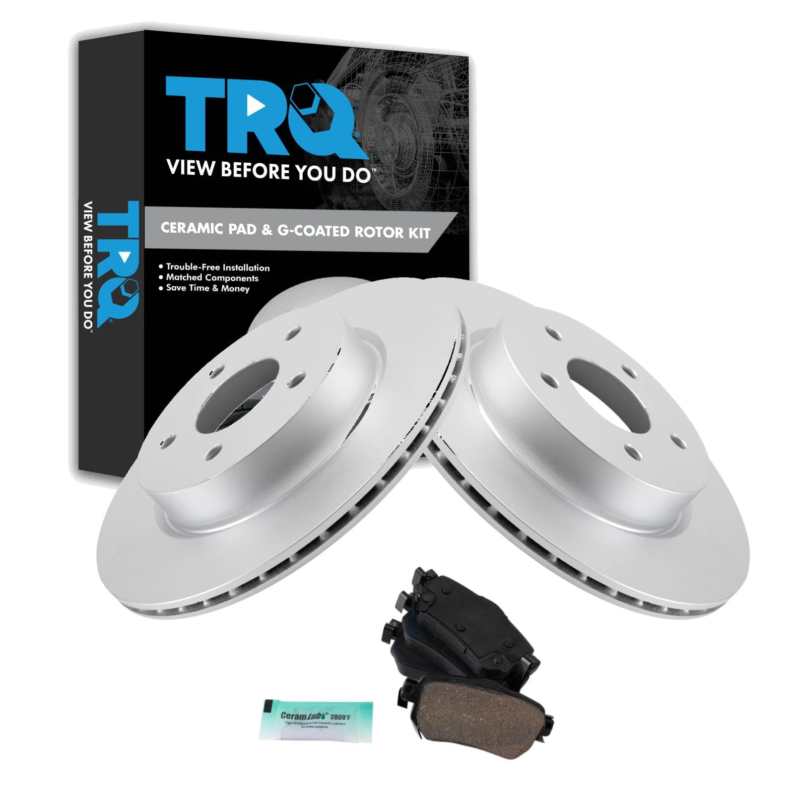TRQ Rear Brake Pad and Rotor Set Ceramic Coated Rotors