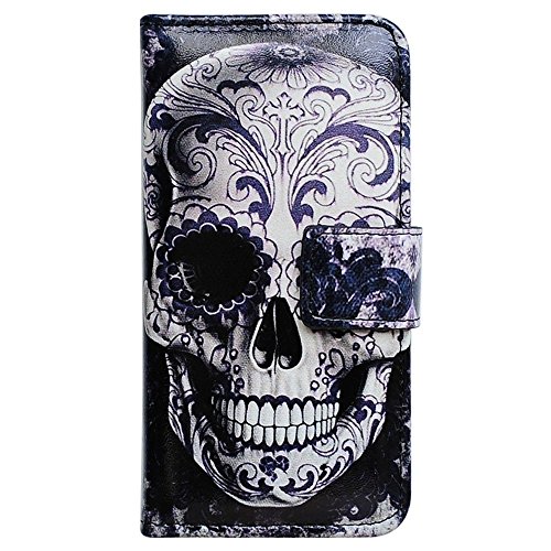 Bfun Packing Bcov Cool Floral Skull Card Slot Wallet Leather Cover Case for Samsung Galaxy S5