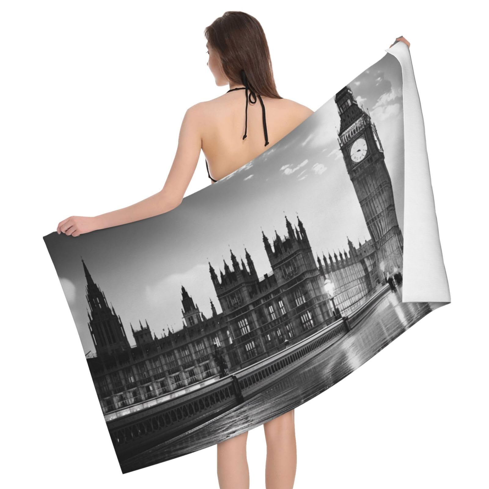 BWWHCCTI London Printed Microfiber Quick Dry Bath Towel, Soft Beach Towels for Travel,Camping,Gym,Beach,Swimming,Yoga, 130x80 CM