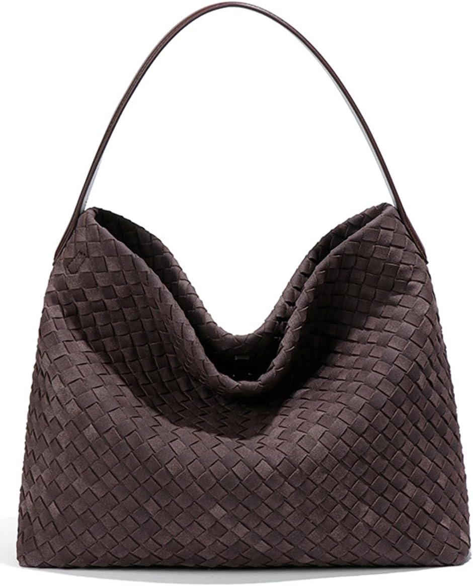 Slouchy Suede Woven Hobo Bags Women Trendy Suede Purse Crossbody Crescent Shoulder Satchel Bag Top Handle Tote Handbag