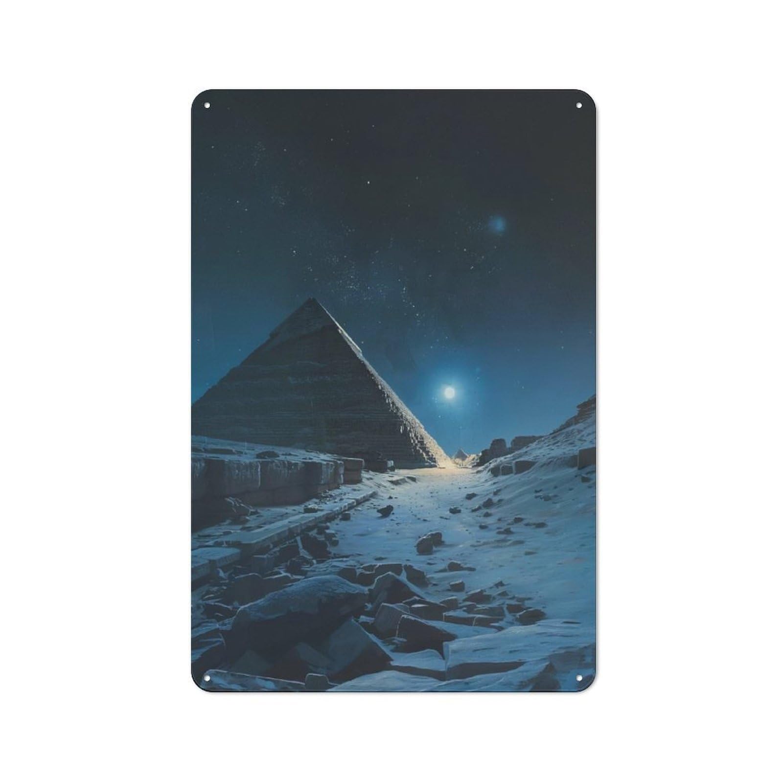 Junmoney Style-14 Bistro Style Bistro Metal Sign 30X20cm Featuring Moonlit Pyramid, Shop Wall Decor For Takeaway, Bar, Kitchen Or Counter Area