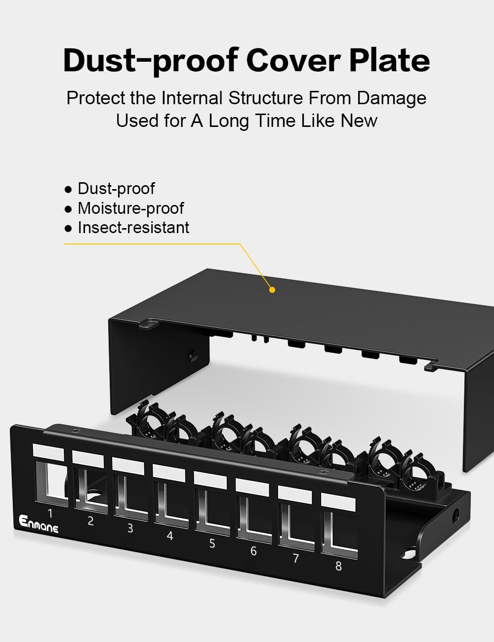 Panneau de brassage 8 ports blindé compatible avec LC/SC/ST/FC/USB/HDMI Keystone Jack pour support de bureau Boîtier de terminaison Ethernet domestique