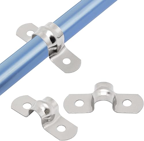 Miniatura 4 de Abrazadera de conducto M8 (516 pulgadas), 50 piezas, correa de acero inoxidable de 2 agujeros, soporte en U, abrazadera de correa rígida para