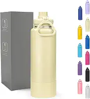Garrafa Térmica 800ml - Duplamente Isolada a Vácuo, Aço Inox 304, Base Emborrachada Anti Derrapante, Bebidas Geladas por 24 Horas e Quentes por 12 Horas, (Creamy)