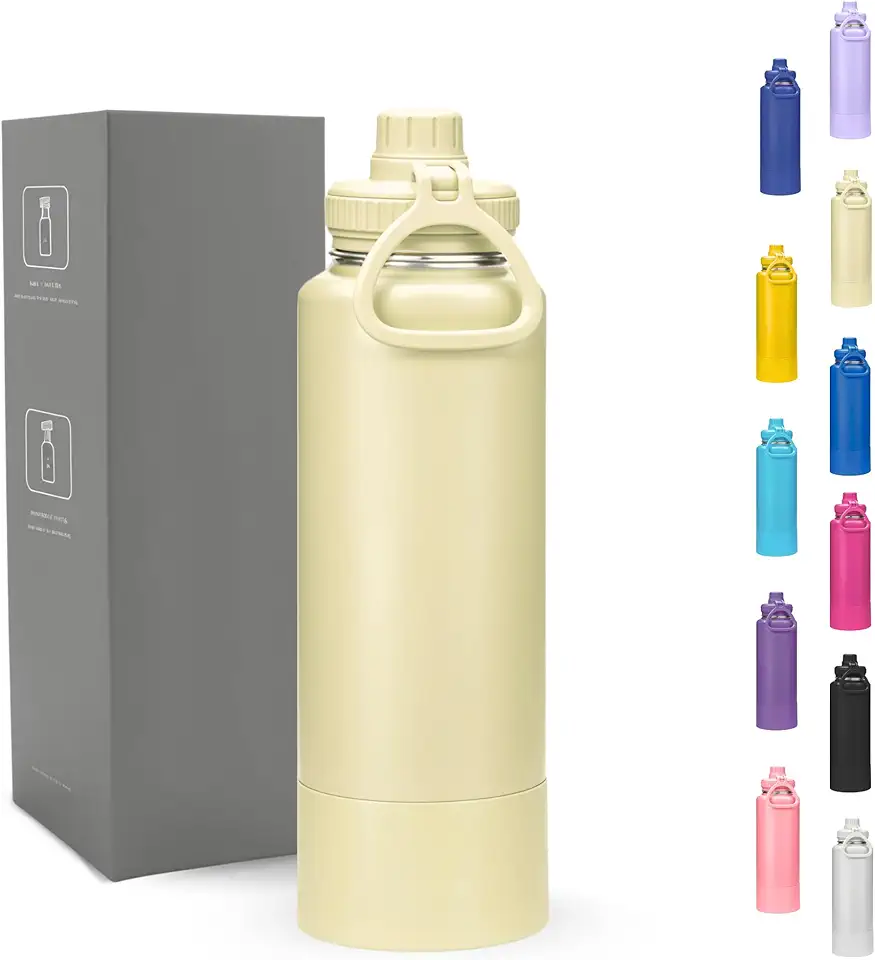 Garrafa Térmica 800ml - Duplamente Isolada, Aço Inox 304, Base Emborrachada Anti Derrapante, Mantém Bebidas Quentes por 12 Horas e Geladas por 24 Horas, (Creamy)