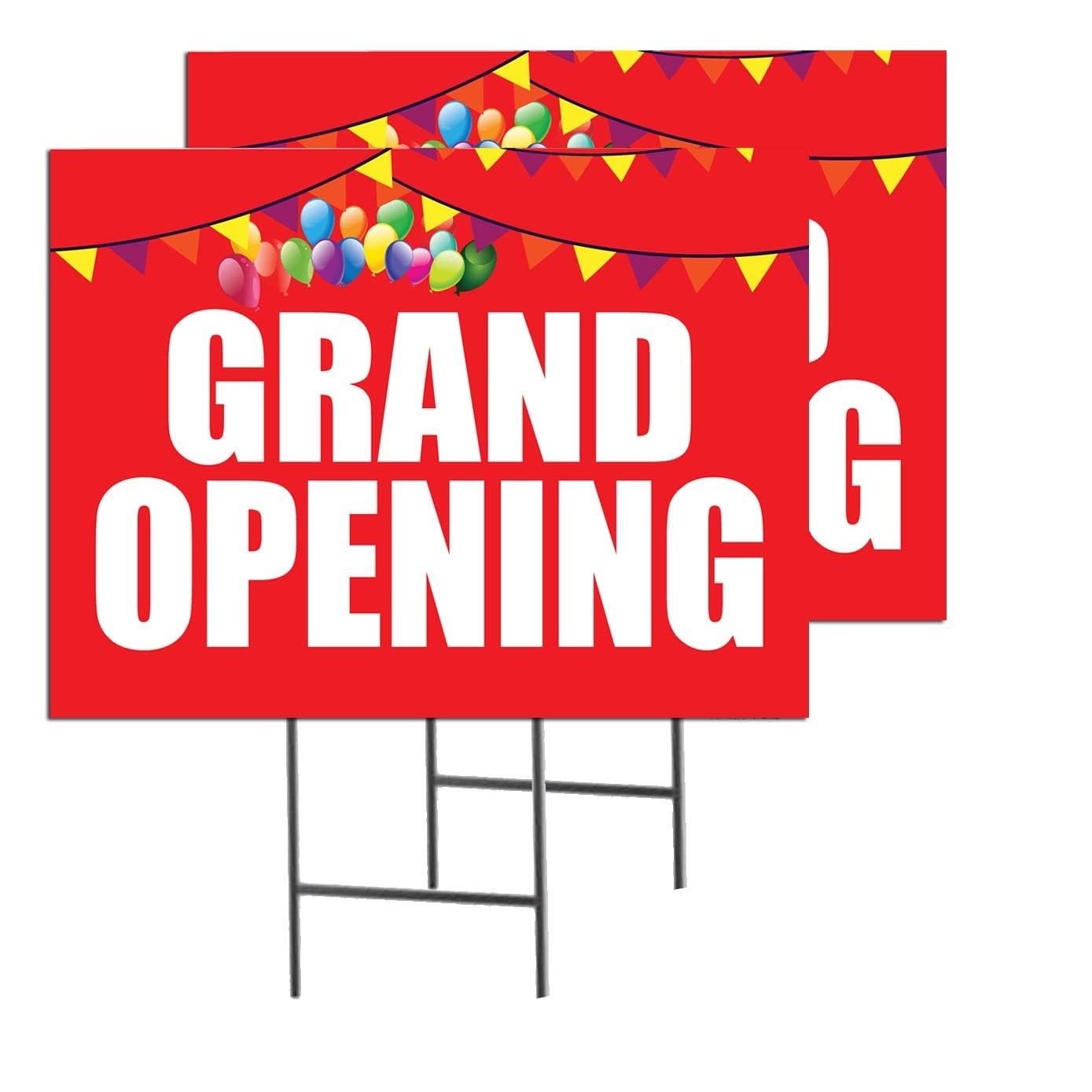 Grand Openning | 2 Pack | Full Color Sidewalk Display Sign Board with Metal Ground Stakes | 24"w x 18"h