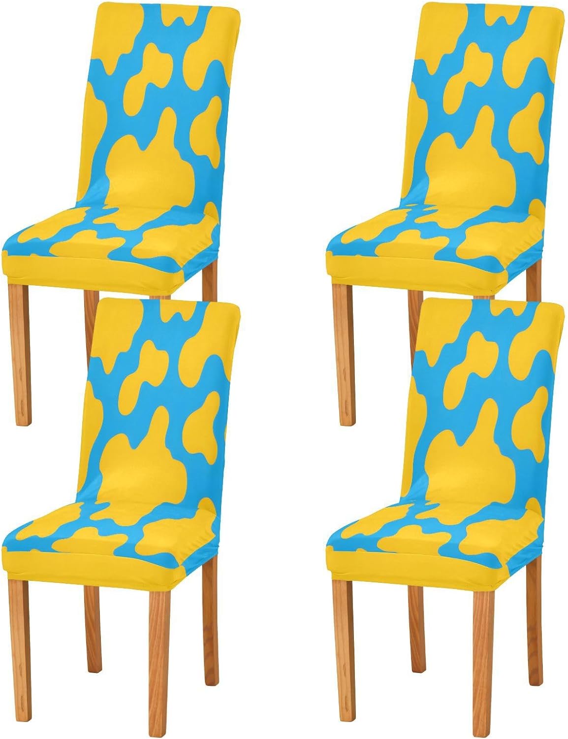 ALAZA Chair Covers for Dining Room, Yellow Blue Cow Pattern Stretch Chair Cover Sets Chair Protector Removable Washable for Ktichen Restaurant Hotel