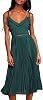 Lulus Womens Never a Dull Moment Tie-Strap Pleated Midi Dress with V-Neckline, Emerald Green, Size Large