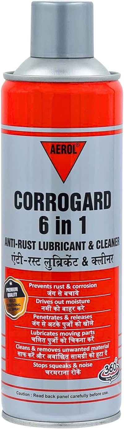 Aerol Corrogard 6-in-1 Multi-Functional Rust Remover Spray | Lubricant, Degreaser & Anti-Rust Oil | Noise Reducer for Home & Industrial Use (300g / 439ml).