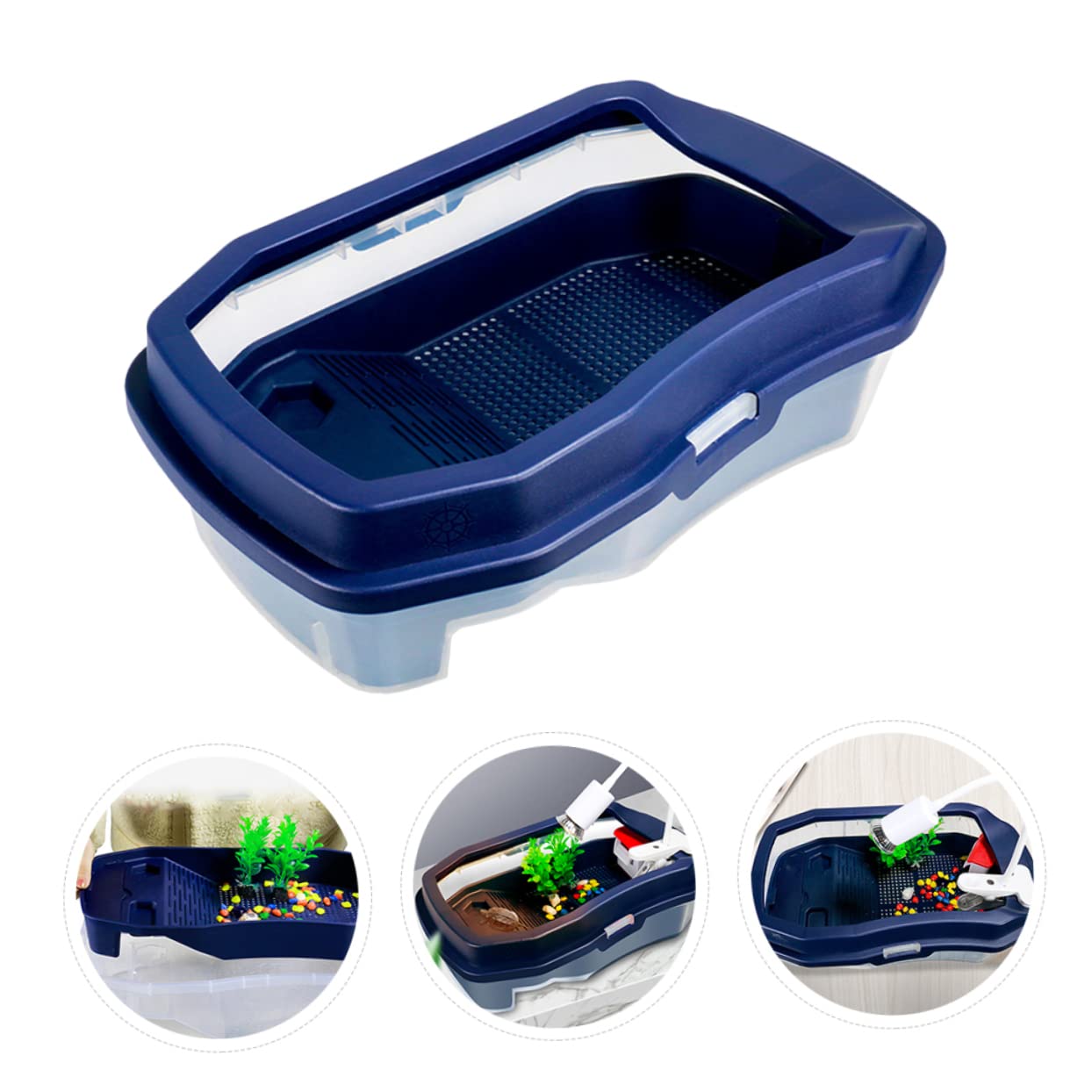 FRCOLOR Caja de Cría de Tortugas Plataforma de Secado y Tanque de Agua, Plástico Resistente, Fácil Limpieza, Gran Capacidad para Área de Alimentación de Tortugas