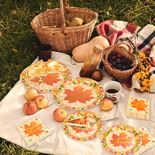 96Pcs Thanksgiving Paper Plates And Napkins Disposable Dinnerware Set Serves 24- Autumn Gold Foil Give Thanks 9" & 7” Paper Plates Napkins For Fall Thanksgiving Themed Party Supplies Tableware Kit #TOP3